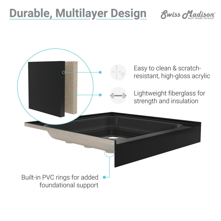 Voltaire 60" x 36" Black Acrylic Single-Threshold Shower Base