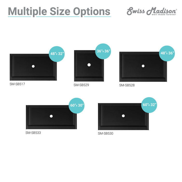 Voltaire 48" x 32" Black Acrylic Single-Threshold Shower Base