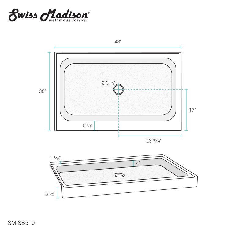 Voltaire 48" x 36" Biscuit Acrylic Shower Base with Left-Hand Drain