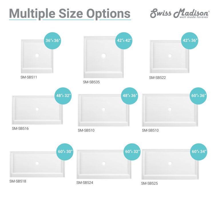 Voltaire 60" x 36" Glossy White Acrylic Shower Base