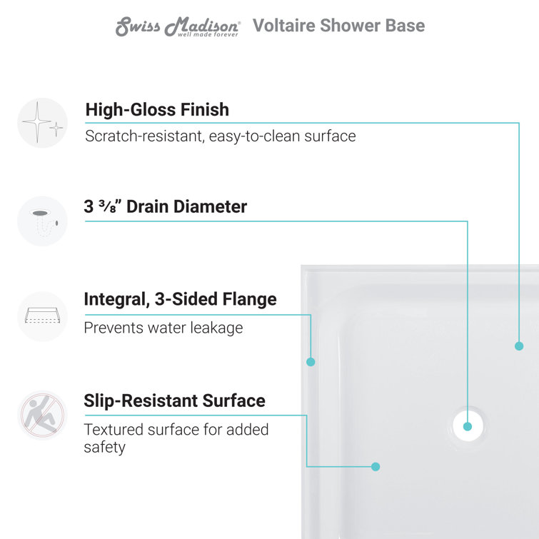 Voltaire 60" x 30" Glossy White Acrylic Shower Base