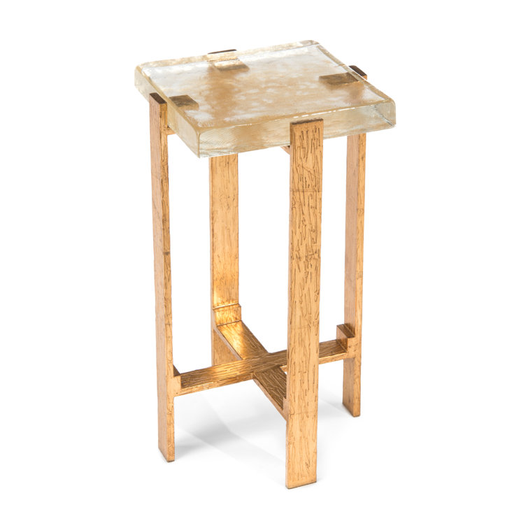Clear Glass and Gold Square Metal End Table