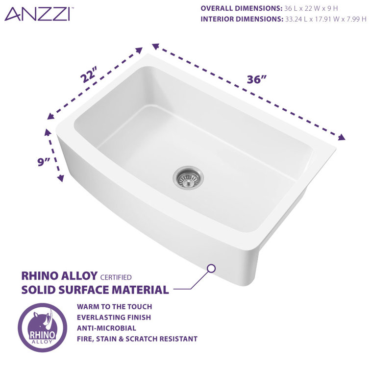 Prisma 36'' Matte White Farmhouse Stone Kitchen Sink