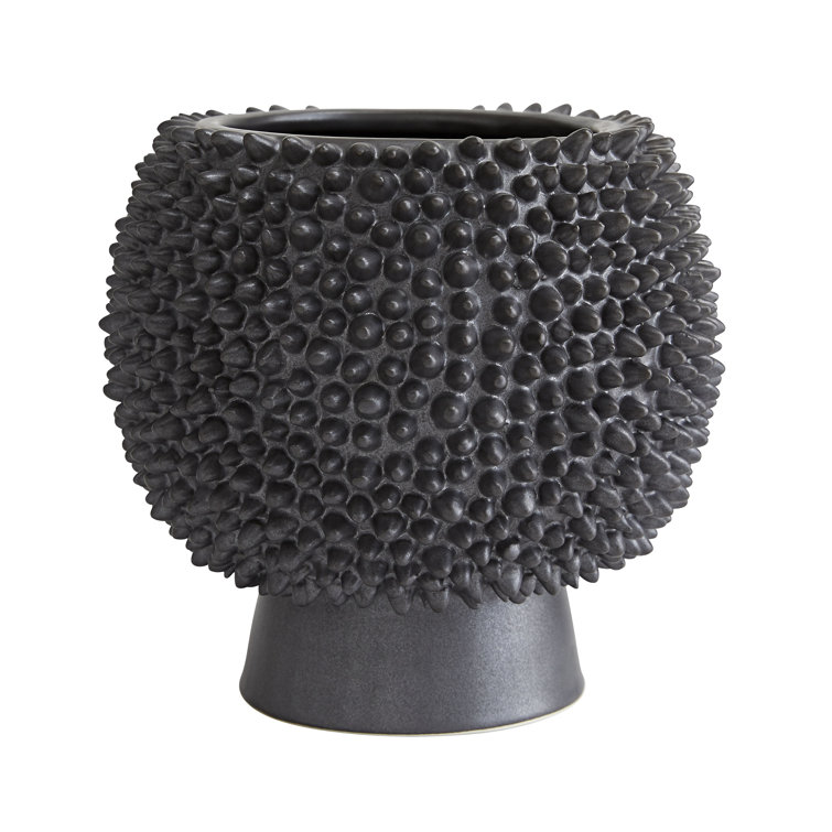 Matte Black Textured Ceramic Table Vase