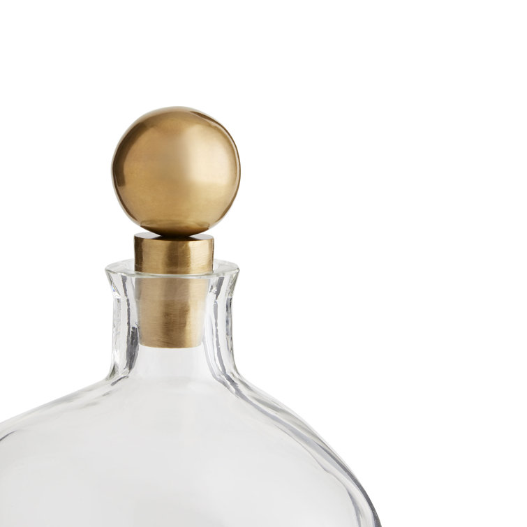 Frances Clear Glass and Brass 2-Piece Whiskey Decanter Set