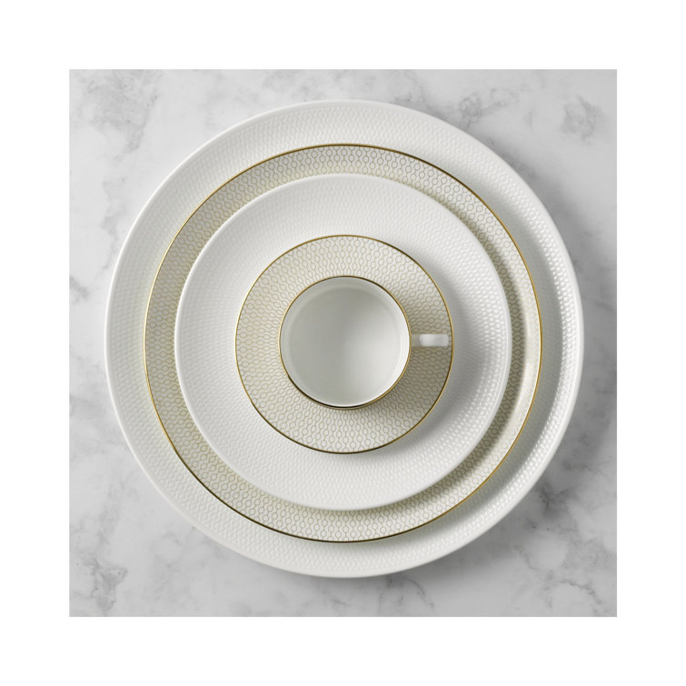 Gio Gold Glossy White Porcelain 5-Piece Dinner Set
