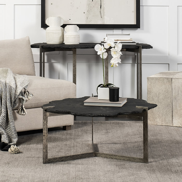 Shale Black Slate and Iron Round Coffee Table