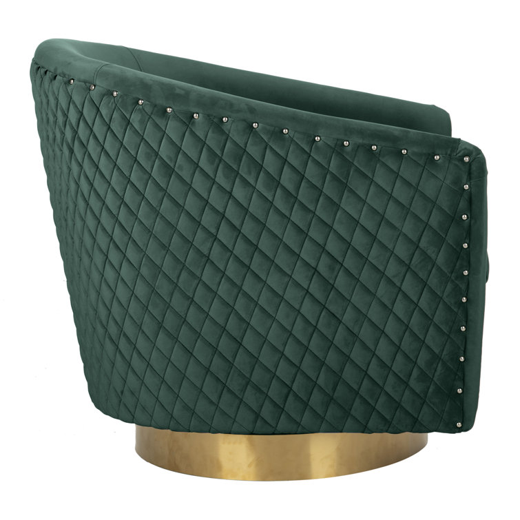 Emerald Velvet Swivel Barrel Chair with Gold Accents