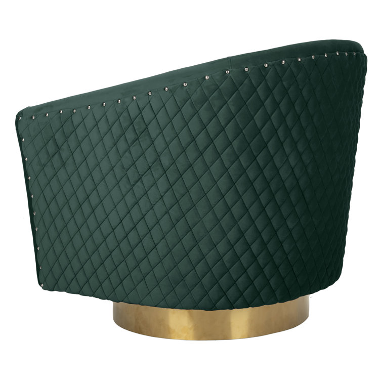 Emerald Velvet Swivel Barrel Chair with Gold Accents