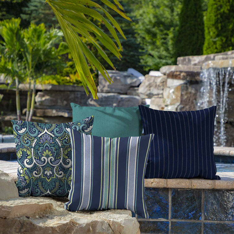 Sapphire Aurora Striped Square Outdoor Throw Pillow Set
