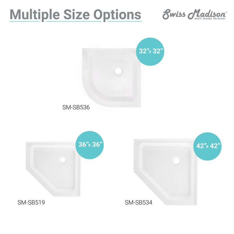 Voltaire 36" x 36" White Acrylic Neo-Angle Shower Base