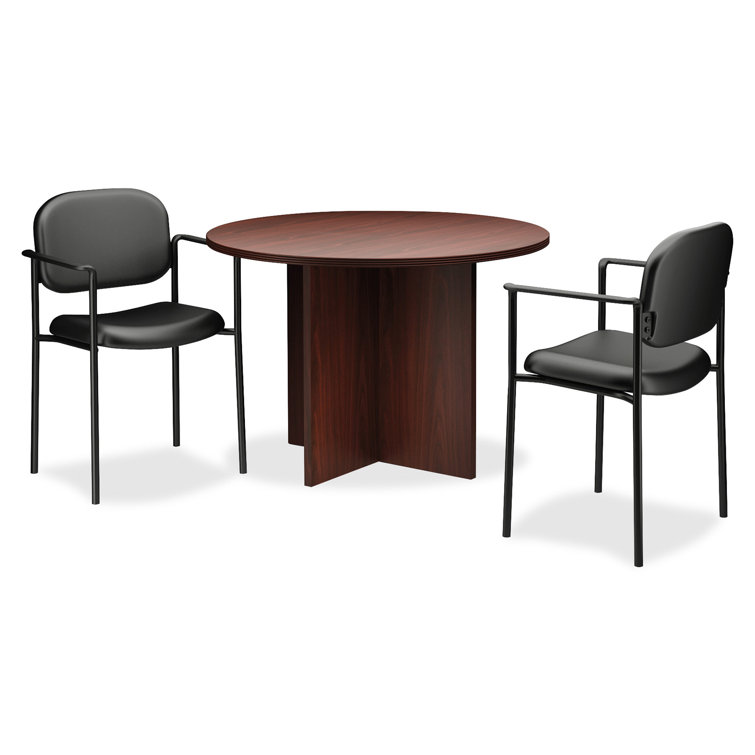 Stackable Black Leather & Steel Visitor Chair with Fixed Arms