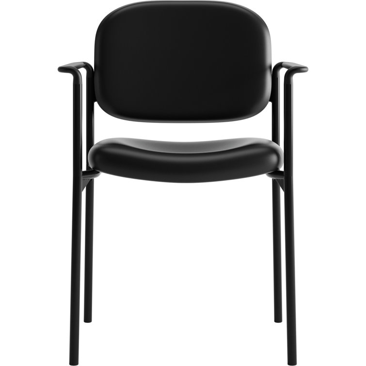 Stackable Black Leather & Steel Visitor Chair with Fixed Arms