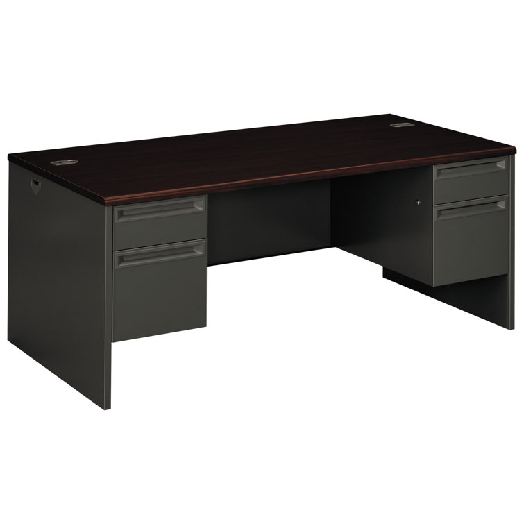 Executive Mahogany Charcoal Desk with Filing Cabinet and Drawer