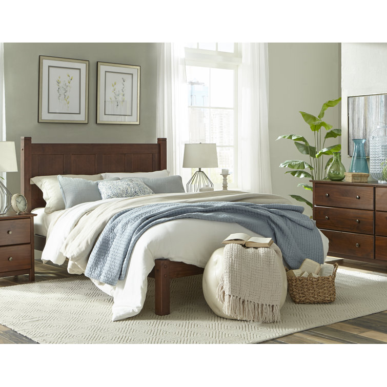 Natural Pine Queen Wood Panel Bed with Headboard