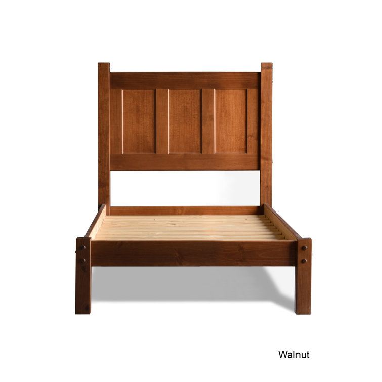 Walnut Twin Solid Pine Wood Platform Bed with Headboard
