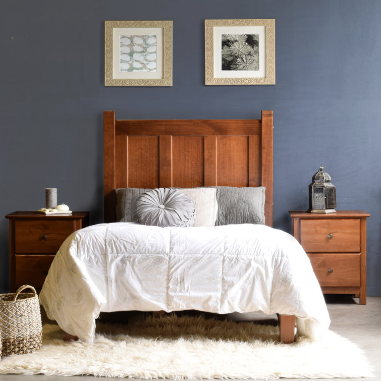 Walnut Twin Solid Pine Wood Platform Bed with Headboard