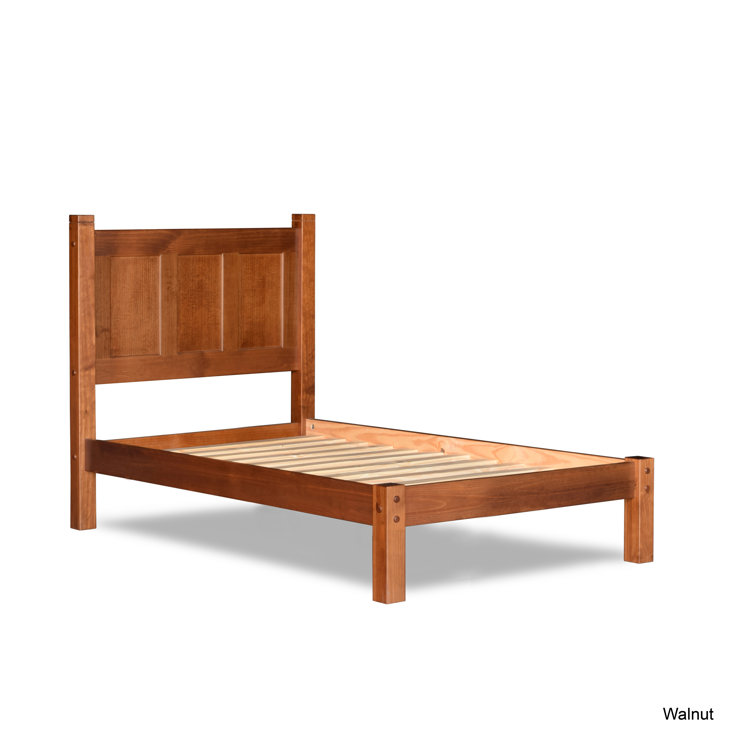 Walnut Twin Solid Pine Wood Platform Bed with Headboard