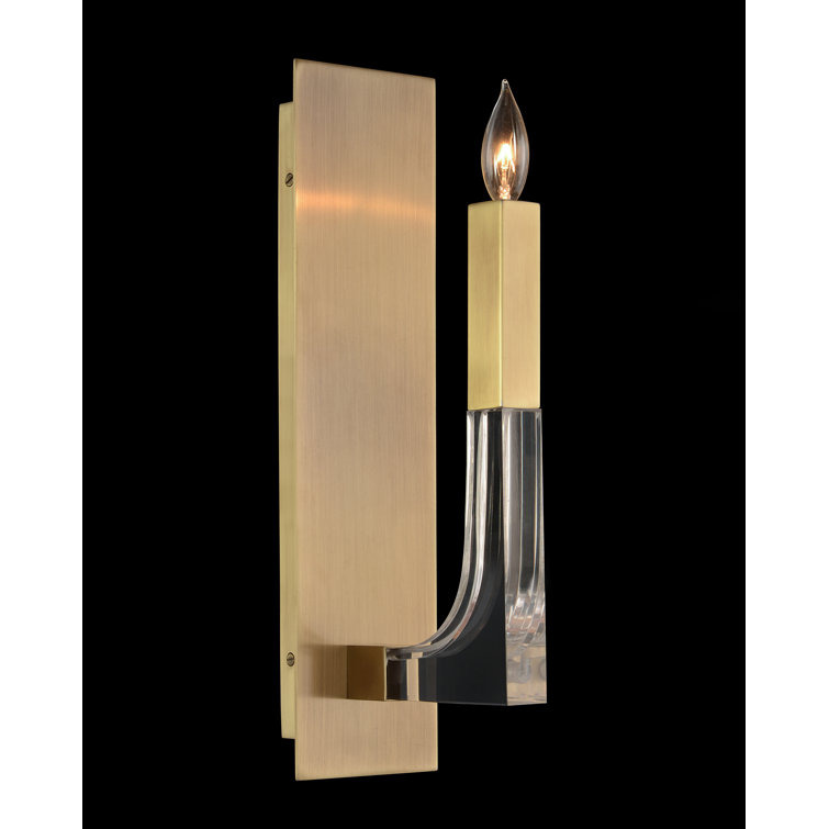 Elegant Brass Single-Light Wall Sconce with Clear Crystal Accent