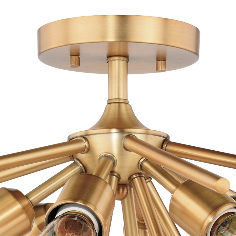 Natural Brass 6-Light Sputnik Semi Flush Mount Fixture