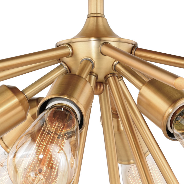 Natural Brass 6-Light Sputnik Semi Flush Mount Fixture