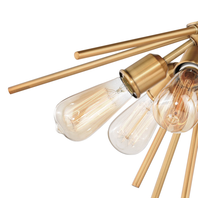 Natural Brass 6-Light Sputnik Semi Flush Mount Fixture