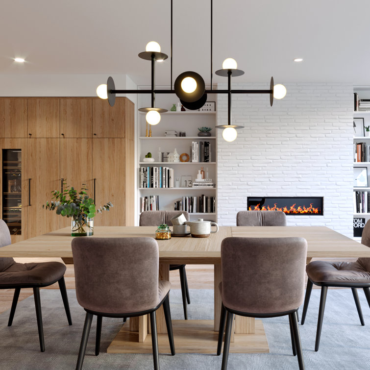 Elegant Burnished Brass 8-Light Linear Chandelier with Milk White Globes