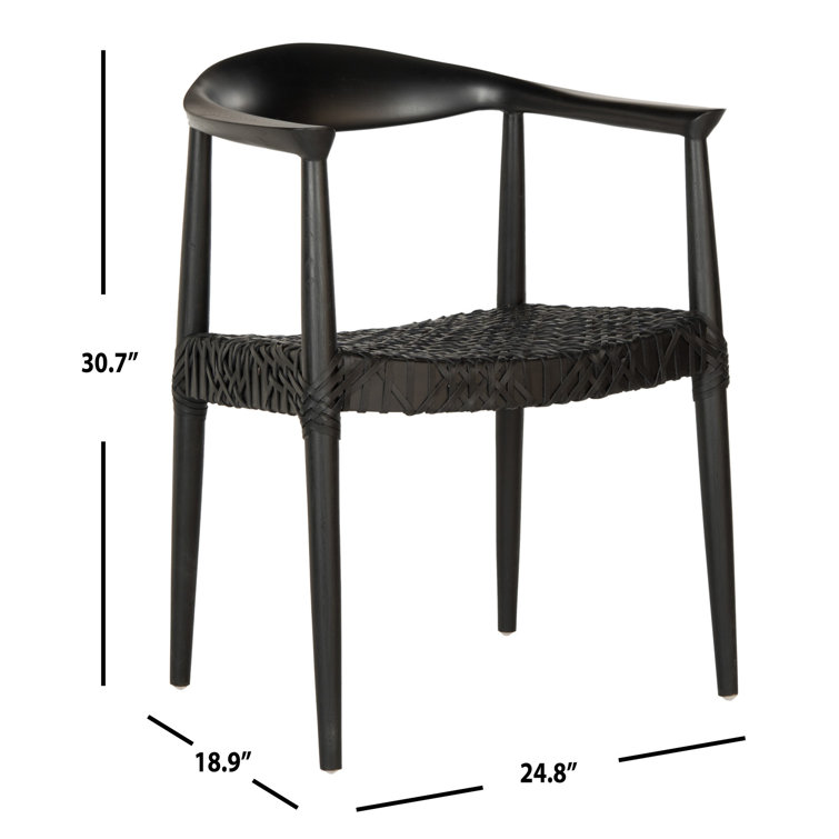 Mid-Century Modern Black Leather Teak Wood Accent Chair