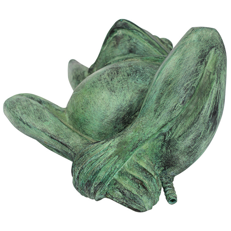 Emerald Verde Bronze Spitting Lazy Frog Garden Statue