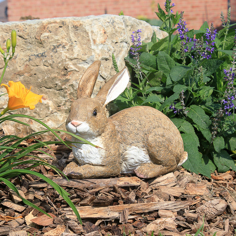 Hand-Painted Brown and White Resin Bunny Garden Statue