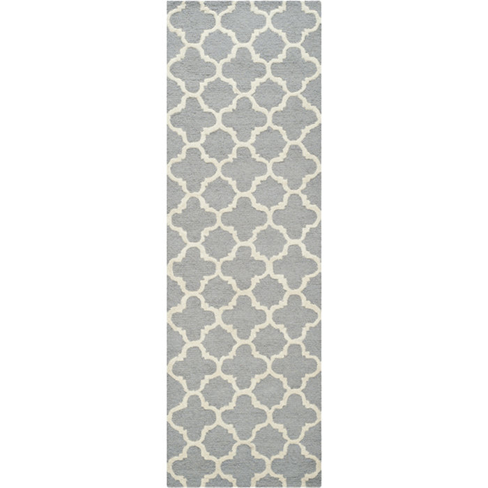 Hand-Tufted Silver and Ivory Wool Geometric Rug, 6' Square