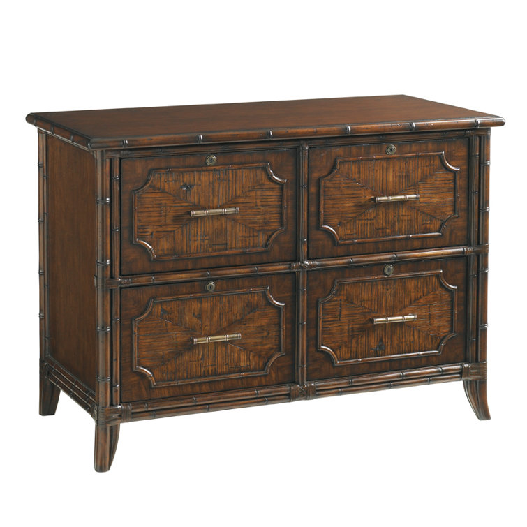 Transitional Brown 4-Drawer Legal File Chest with Brass Accents