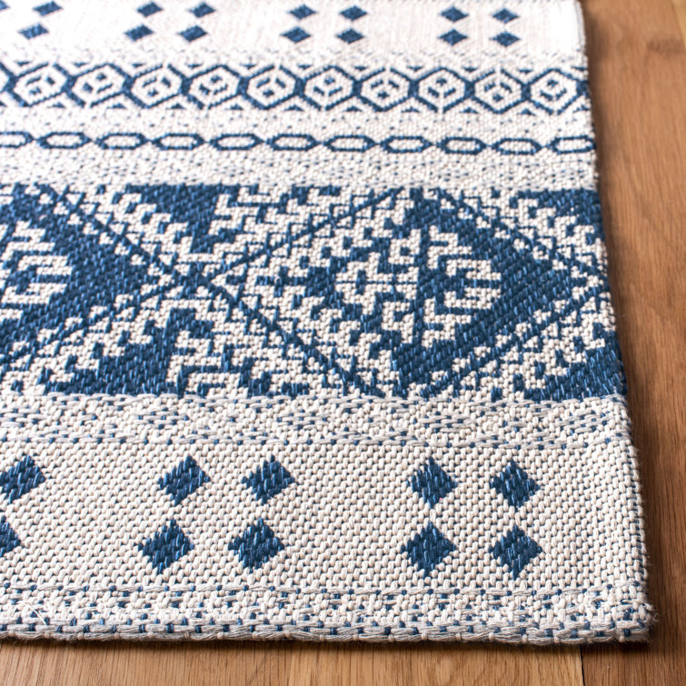 Navy and Cream Flat Woven Southwestern Runner Rug