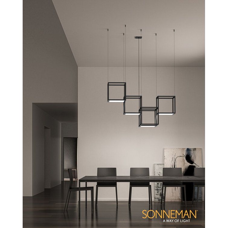Cubix Sculptural LED Black Aluminum Rectangle Chandelier, 36.5"