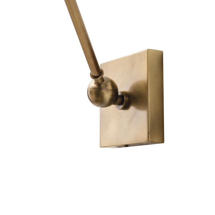 Antique Brass Dimmable Swing Arm Sconce with Woven Rattan Shade