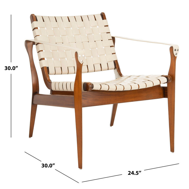 Cream and Mahogany Woven Leather Safari Accent Chair