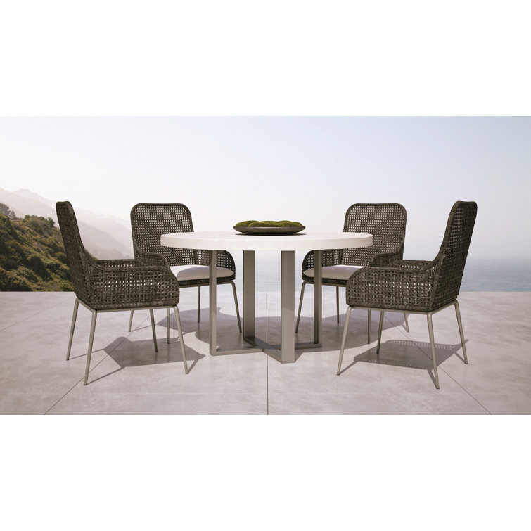 Bone Concrete and Gray Stainless Steel Round Dining Table