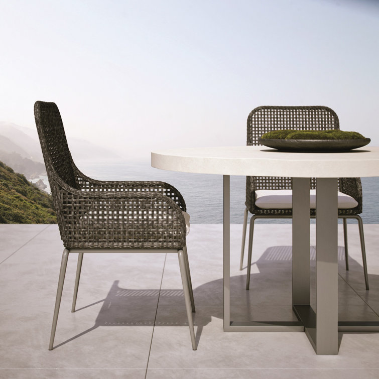 Bone Concrete and Gray Stainless Steel Round Dining Table