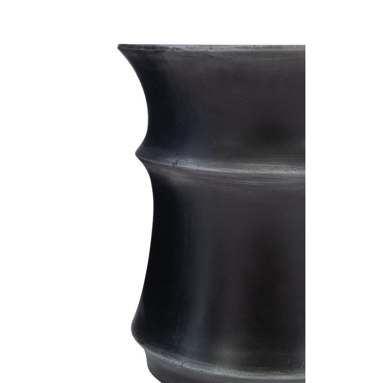 Maya Transitional Black Glass Round Accent Table 14.56"