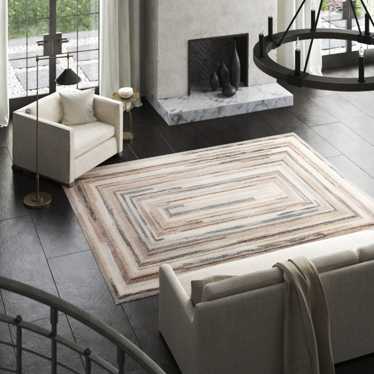 Concentric Geometric Handmade Tufted Wool Gray Area Rug