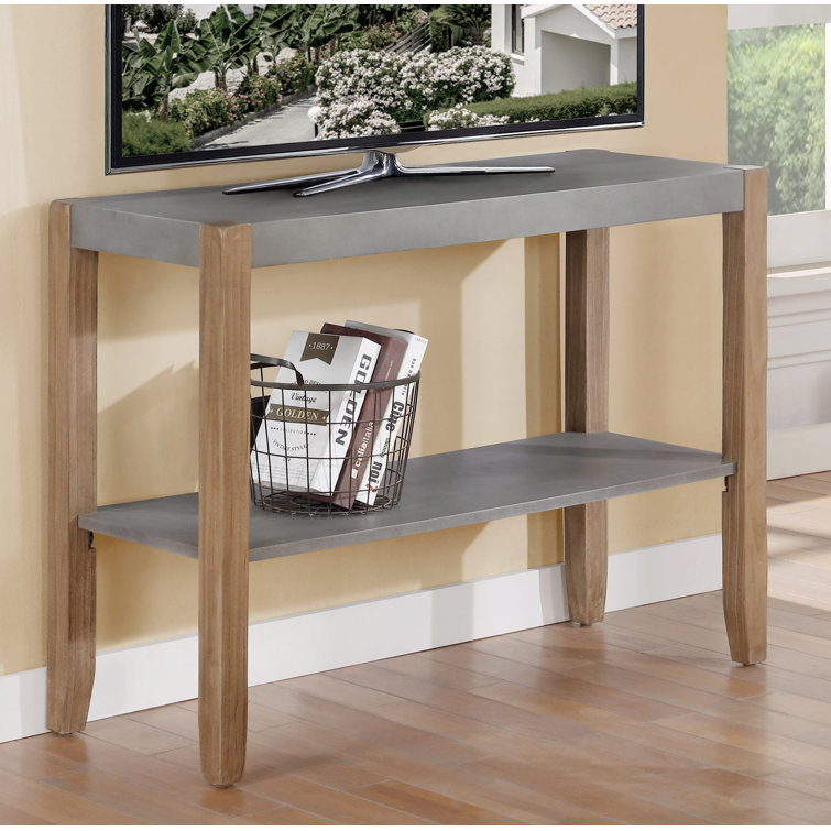 Rustic Industrial 40" Wood & Faux Concrete Console with Storage Shelf