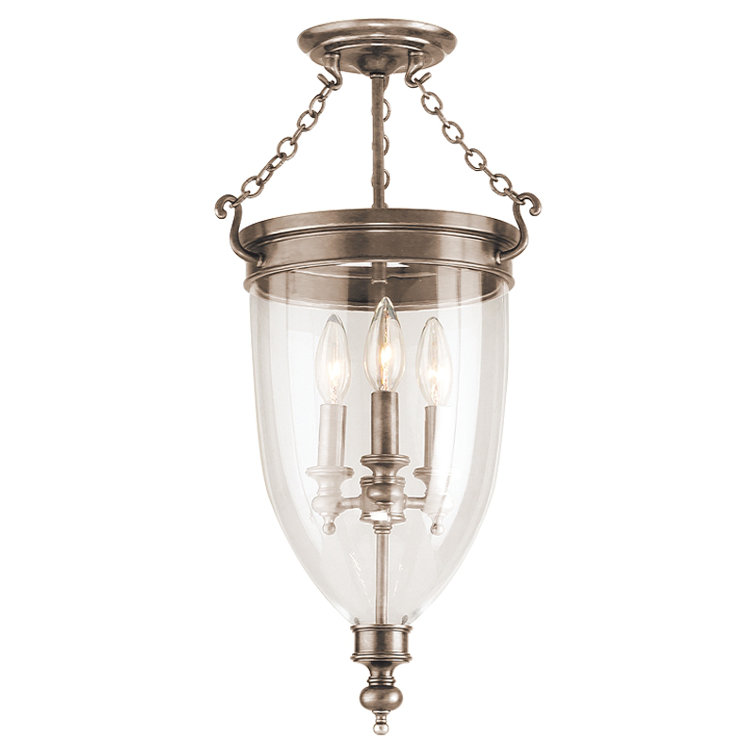 Elegant Aged Brass 3-Light Semi Flush Mount with Clear Glass Shade