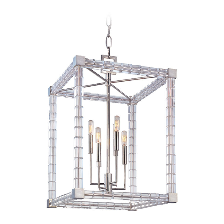 Polished Nickel and Crystal 6-Light Chandelier
