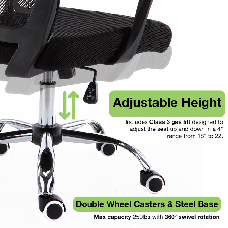 Zuna Modern Mesh Task Chair with Nylon Armrests in Black/Lime