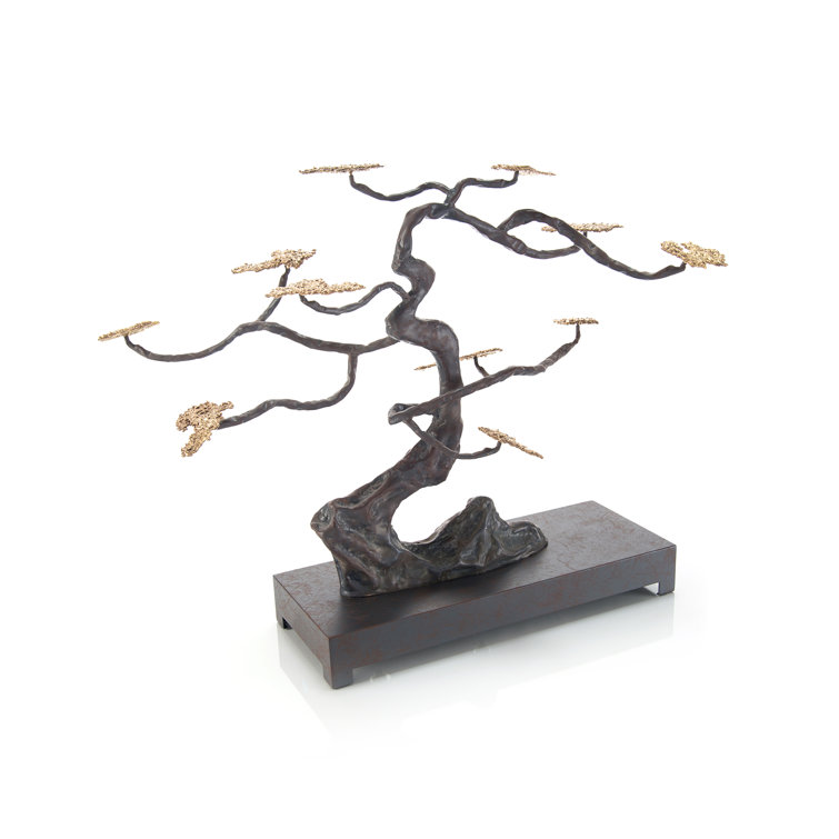 Antique Brass Windswept Tree Sculpture with Crystal Details