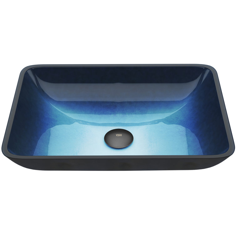 Turquoise Blue Rectangular Glass Vessel Sink, 18" x 13"