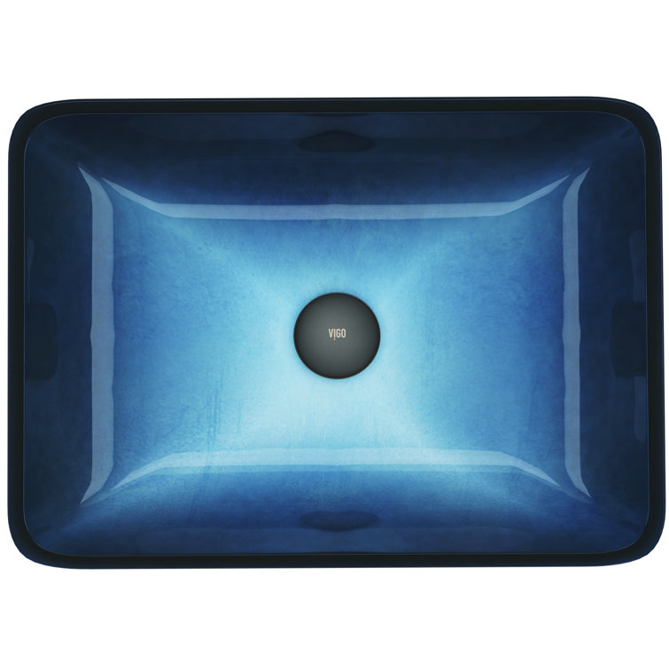 Turquoise Blue Rectangular Glass Vessel Sink, 18" x 13"
