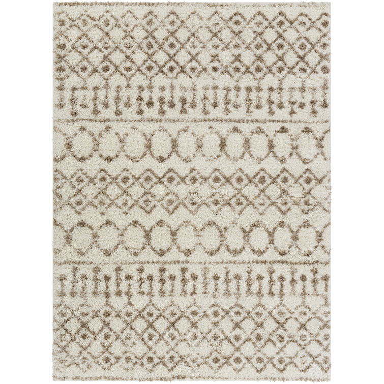 Gray and Cream Plush Polyester Rectangular Area Rug