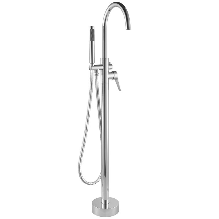 Glossy Chrome Freestanding Tub Filler with Handshower