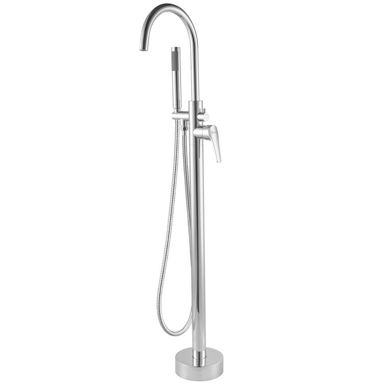 Glossy Chrome Freestanding Tub Filler with Handshower